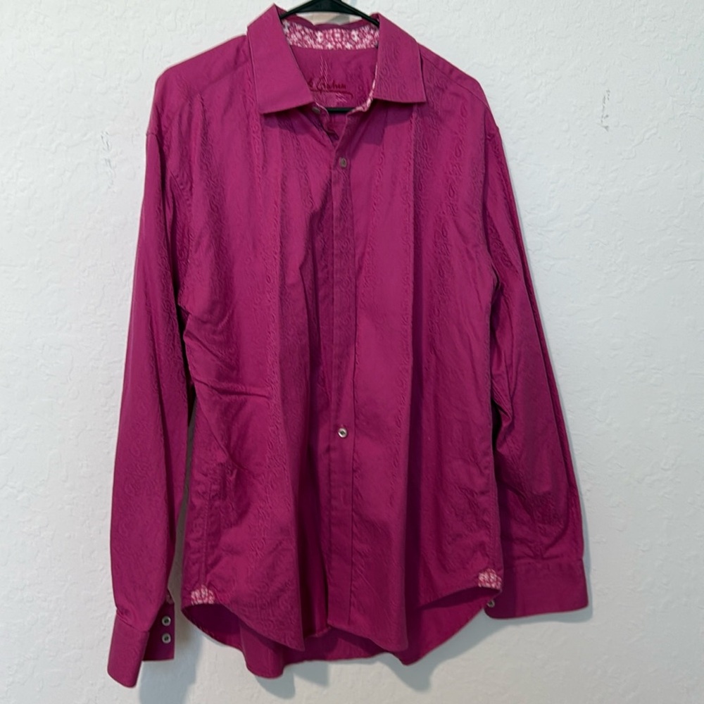 Robert Graham Magenta Flip Cuff Highland Long Sleeve Men's Button Down Shirt XL